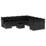 12 Piece Garden Sofa Set with Cushions Black Poly Rattan - Front View