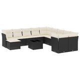 12 Piece Garden Sofa Set with Cushions Black Poly Rattan - Front View