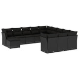 12 Piece Garden Sofa Set with Cushions Black Poly Rattan - Front View