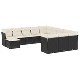 12 Piece Garden Sofa Set with Cushions Black Poly Rattan - Front View