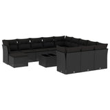 13 Piece Garden Sofa Set with Cushions Black Poly Rattan - Front View