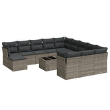 13 Piece Garden Sofa Set with Cushions Grey Poly Rattan - Front View