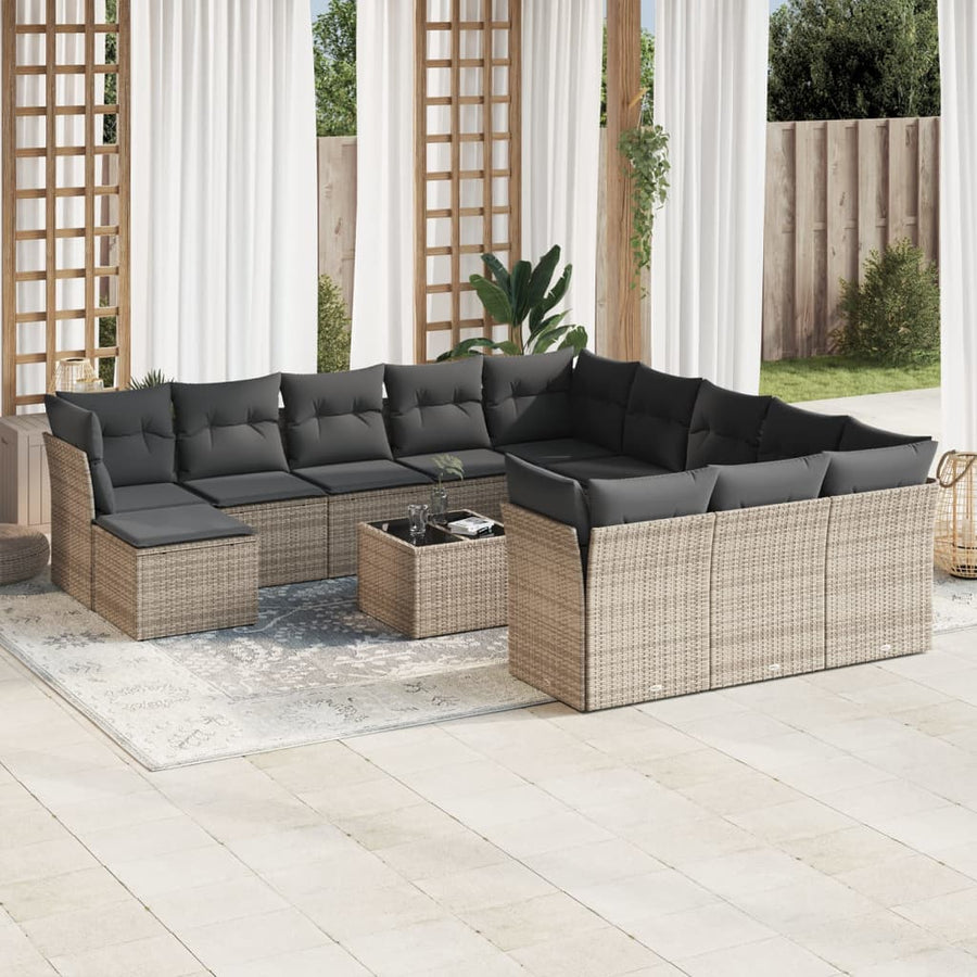 13 Piece Garden Sofa Set with Cushions Grey Poly Rattan