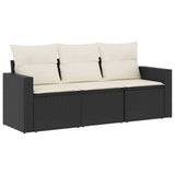 3 Piece Garden Sofa Set with Cushions Black Poly Rattan - Front View