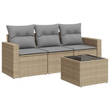 4 Piece Garden Sofa Set with Cushions Beige Poly Rattan - Front View