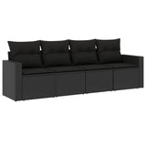 4 Piece Garden Sofa Set with Cushions Black Poly Rattan - Front View
