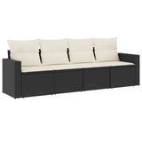 4 Piece Garden Sofa Set with Cushions Black Poly Rattan - Front View