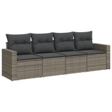 4 Piece Garden Sofa Set with Cushions Grey Poly Rattan - Front View