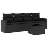 5 Piece Garden Sofa Set with Cushions Black Poly Rattan - Front View