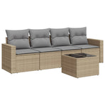 5 Piece Garden Sofa Set with Cushions Beige Poly Rattan