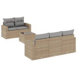 6 Piece Garden Sofa Set with Cushions Beige Poly Rattan - Front View