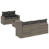 6 Piece Garden Sofa Set with Cushions Grey Poly Rattan - Front View