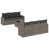 7 Piece Garden Sofa Set with Cushions Grey Poly Rattan - Front View