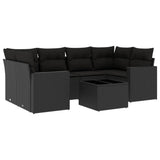 7 Piece Garden Sofa Set with Cushions Black Poly Rattan - Front View