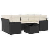 7 Piece Garden Sofa Set with Cushions Black Poly Rattan - Front View