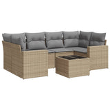 7 Piece Garden Sofa Set with Cushions Beige Poly Rattan - Front View