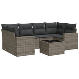 7 Piece Garden Sofa Set with Cushions Grey Poly Rattan - Front View