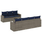 8 Piece Garden Sofa Set with Cushions Grey Poly Rattan - Front View