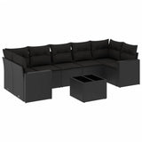 8 Piece Garden Sofa Set with Cushions Black Poly Rattan - Front View