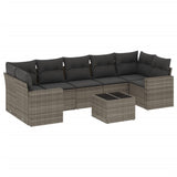 8 Piece Garden Sofa Set with Cushions Grey Poly Rattan - Front View