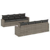 9 Piece Garden Sofa Set with Cushions Grey Poly Rattan - Front View