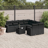 9 Piece Garden Sofa Set with Cushions Black Poly Rattan