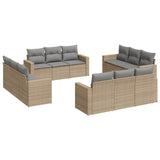 12 Piece Garden Sofa Set with Cushions Beige Poly Rattan - Front View