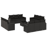 13 Piece Garden Sofa Set with Cushions Black Poly Rattan - Front View