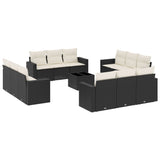13 Piece Garden Sofa Set with Cushions Black Poly Rattan - Front View