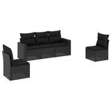 5 Piece Garden Sofa Set with Cushions Black Poly Rattan - Front View