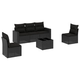 6 Piece Garden Sofa Set with Cushions Black Poly Rattan - Front View