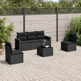 6 Piece Garden Sofa Set with Cushions Black Poly Rattan
