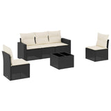 6 Piece Garden Sofa Set with Cushions Black Poly Rattan - Front View