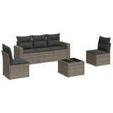 6 Piece Garden Sofa Set with Cushions Grey Poly Rattan - Front View