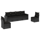 6 Piece Garden Sofa Set with Cushions Black Poly Rattan - Front View