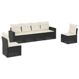 6 Piece Garden Sofa Set with Cushions Black Poly Rattan - Front View