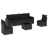 7 Piece Garden Sofa Set with Cushions Black Poly Rattan - Front View