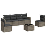 7 Piece Garden Sofa Set with Cushions Grey Poly Rattan - Front View