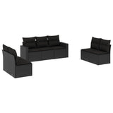 7 Piece Garden Sofa Set with Cushions Black Poly Rattan - Front View