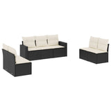 7 Piece Garden Sofa Set with Cushions Black Poly Rattan - Front View