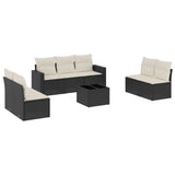 8 Piece Garden Sofa Set with Cushions Black Poly Rattan - Front View