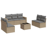 8 Piece Garden Sofa Set with Cushions Beige Poly Rattan - Front View