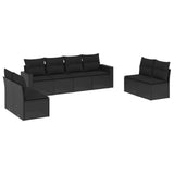 8 Piece Garden Sofa Set with Cushions Black Poly Rattan - Front View