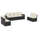 8 Piece Garden Sofa Set with Cushions Black Poly Rattan - Front View