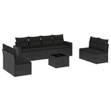 9 Piece Garden Sofa Set with Cushions Black Poly Rattan - Front View