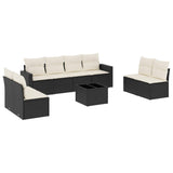 9 Piece Garden Sofa Set with Cushions Black Poly Rattan - Front View
