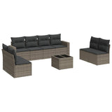 9 Piece Garden Sofa Set with Cushions Grey Poly Rattan - Front View