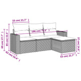 4 Piece Garden Sofa Set with Cushions Grey Poly Rattan - Side View