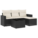 5 Piece Garden Sofa Set with Cushions Black Poly Rattan - Front View