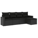 5 Piece Garden Sofa Set with Cushions Black Poly Rattan - Front View